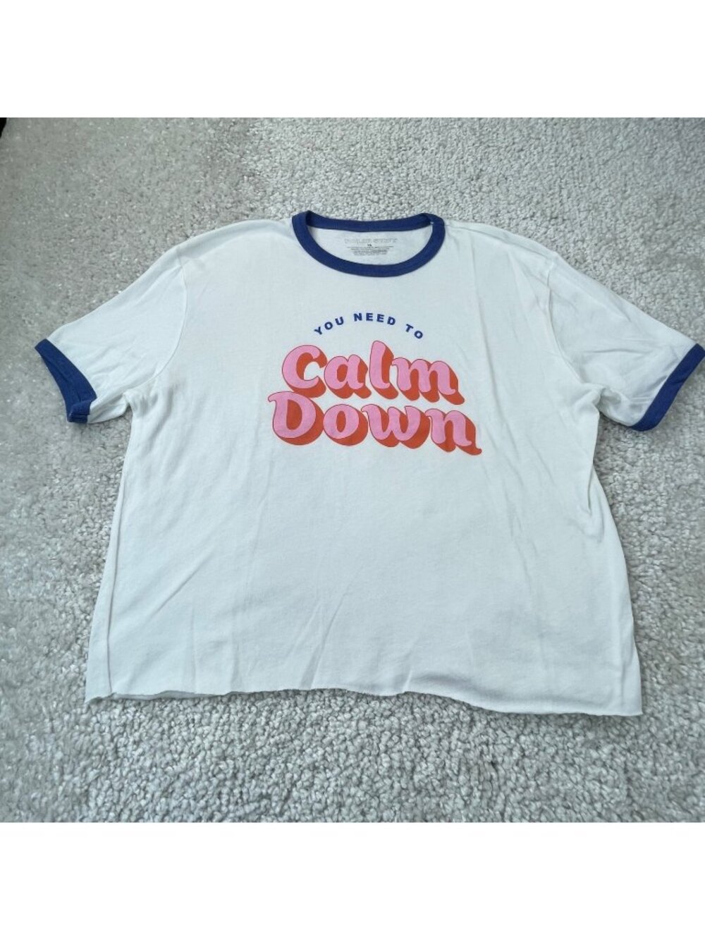 Taylor Swift You Need To Calm Down Ringer Tee Raw Hem Womens XL